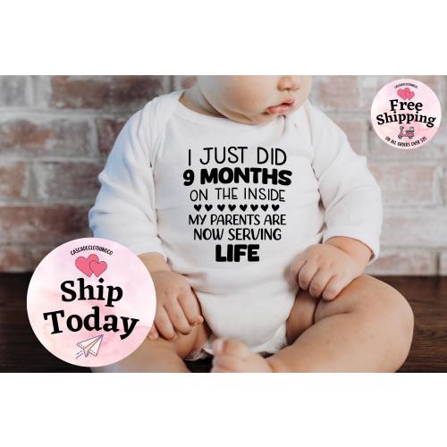 I Just Did 9 Months On The Inside Baby Bodysuit, Newborn Baby Gift, Funny Baby Onesie®, Baby Shower Gift, Newborn Baby Gift, Baby Clothes