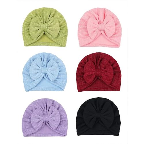 6 PCS Stretchy Baby Turban Hats, Baby Hat with Bows for Girls, Baby Boys Caps, Toddler, Newborn, Infant Hat Unisex