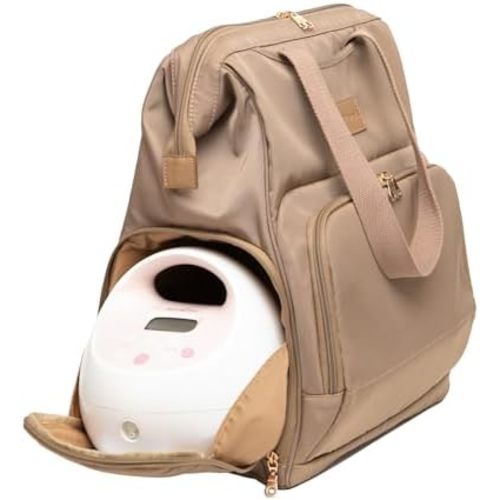 Sarah Wells Norah Breast Pump Backpack for Work & Travel – Insulated Milk Storage, Laptop Sleeve, Stylish Diaper Bag Alternative with Wide-Open Frame – Hands-Free Pumping Bag (Latte)