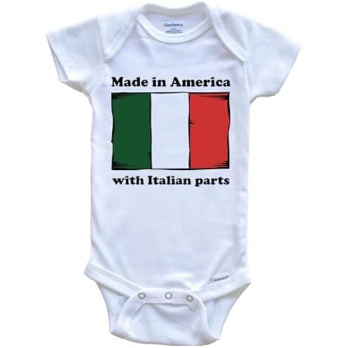 Made in America with Italian Parts Funny Italy Flag One Piece Baby Bodysuit