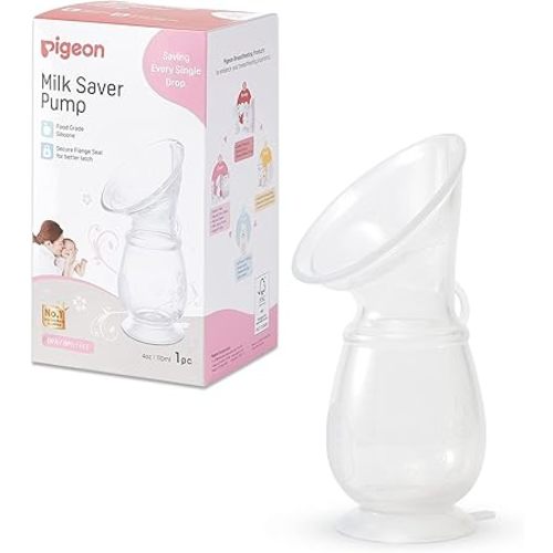 Pigeon Manual Breast Milk Saver Pump, Food-Grade Silicone, Natural Suction, Comes with a Sucker Stand, 4 Oz
