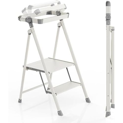UNICOO Foldable Toddler Tower - 2-Step Ladder for Adults & Kids, Compact & Foldable Kitchen & Bathroom Tower (Smoky Gray)