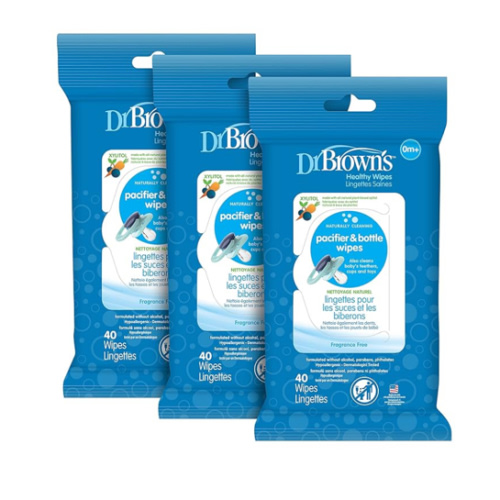 Dr. Brown's Bottle and Pacifier Healthy Wipes, Naturally Cleaning for Bottles and Baby Items, 40 Count, 3 Pack