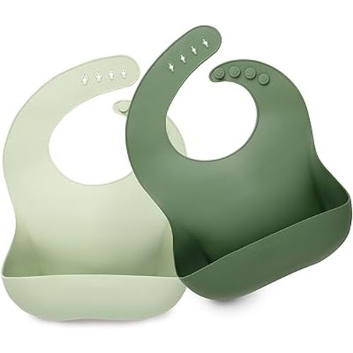 KeaBabies 2-Pack Silicone Bibs (Forest Color)