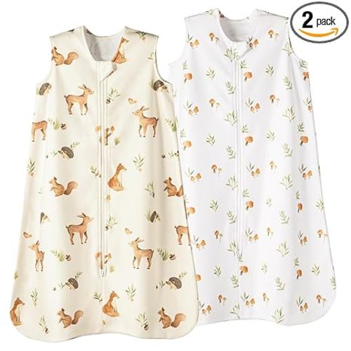 david's kids Micro Fleece Baby Sleep Sack 6-12 Months, Warm Baby Wearable Blankets with 2-Way Zipper, 2 Pack Sleeping Bags for Infant Newborn Boys Girls Neutral, Medium Size, Forest/Woodland Animals