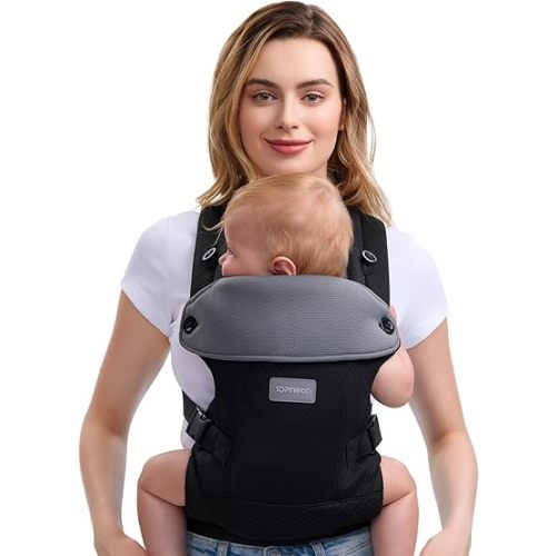 Baby Carrier Newborn to Toddler, Adjustable Neck Support for 7-45lbs, Breathable Comfort, Ergonomic Support for Mom and Baby, Deep Gery