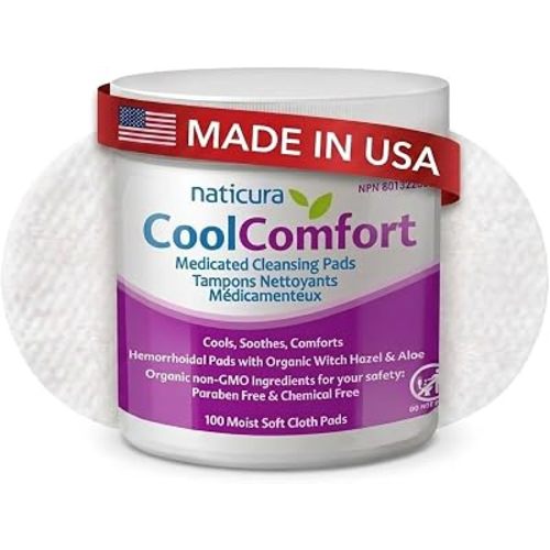 Naticura CoolComfort Witch Hazel Wipes for Hemorrhoid Treatment 100 Pads