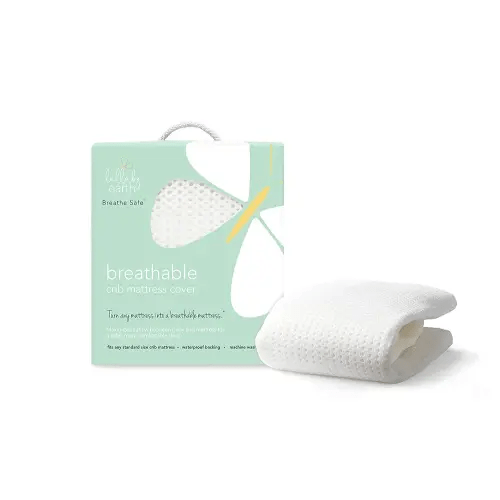 Lullaby Earth Breathe Safe Air Breathable Crib Mattress Pad, Removable Mattress Cover with Waterproof Layer for Baby and Toddler Beds, Standard Crib Size White