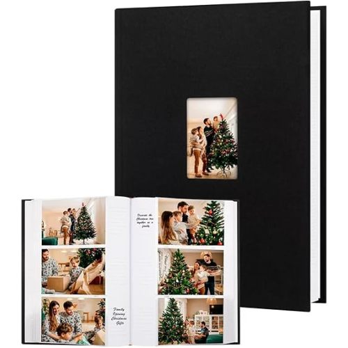 Photo Album 4x6 450 Photos with Writing Space, 4x6 Photo Album Linen Cover with Front Window, 4x6 Picture Album, 450 Photos 4x6 Photo Album Book for Wedding Kids Travel Family Baby Pictures (Black)