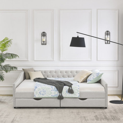 Red Barrel Studio® Daybed With Drawers Upholstered Tufted Sofa Bed,,With Button On Back And Copper Nail On Waved Shape Arms | Wayfair