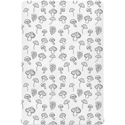 Fitted Crib Sheets Plant Mushroom Stretchy Portable Playard Sheets for Baby Toddler, Breathable Soft Mini Crib Mattress 52 x 28 in for Boys and Girls