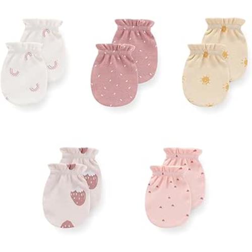 JELYLOVE 5 Pack Unisex New Born Boy Girls Anti Scratch Mittens Cotton Soft Baby Gloves 0-3 Months Infant Essentials