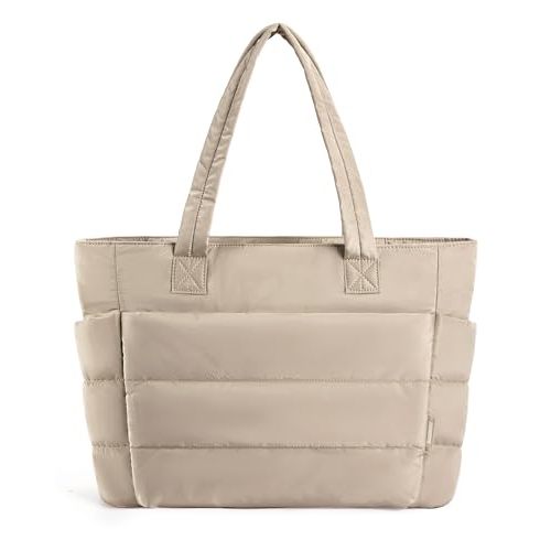 BAGSMART Tote Bag for Women, Lightweight Puffy Tote Bag with Compartments, Quilted Shoulder Bag Handbag for Travel, Work