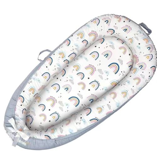 Baby Lounger Cover for Newborn 0-24 Months Soft Baby Nest Cover Organic Breathable Lounger Pillow for Newborn Infants Rainbow