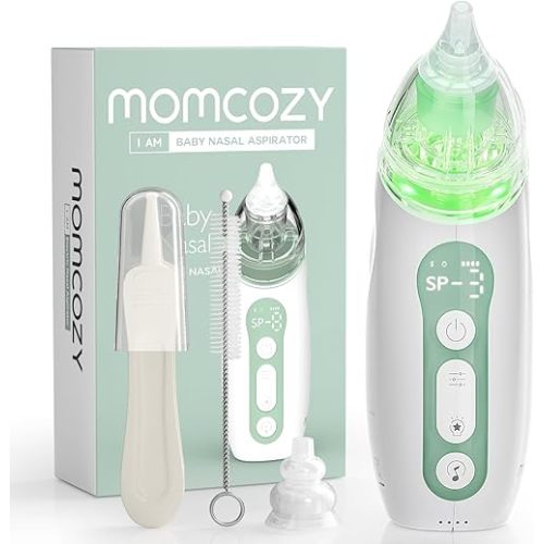 Momcozy Baby Nasal Aspirator, 3 Suction Levels Electric Nasal Aspirator for Baby, Newborn and Toddler, Portable Baby Nose Aspirator with Light Soothing and Music