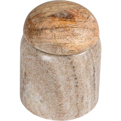 Creative Co-Op Modern Marble Canister with Wood Lid, Natural
