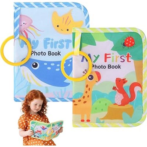 Rhoxshy 2 Pack My First Photo Book for Baby 4×6 Inch Baby Soft Cloth Photo Album with Safe Mirror 17 Pages Babys First Album Soft Toddler Family Memory Book for New Parents