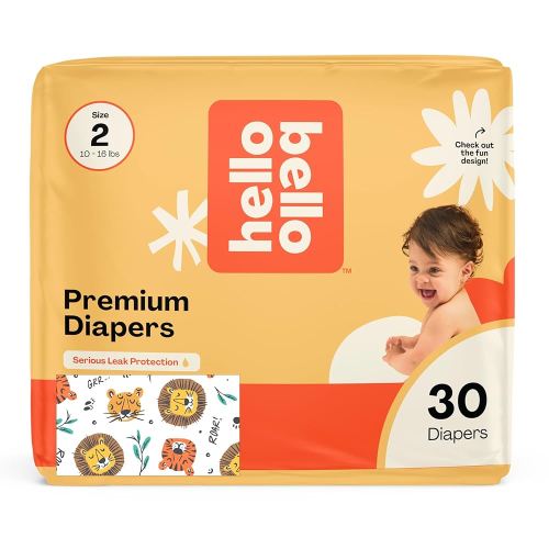 Hello Bello Diapers, Size 2 (10-16 lbs) Wild Cats, 30 Count of Premium Disposable Baby Diapers, Hypoallergenic with Soft, Cloth-Like Feel
