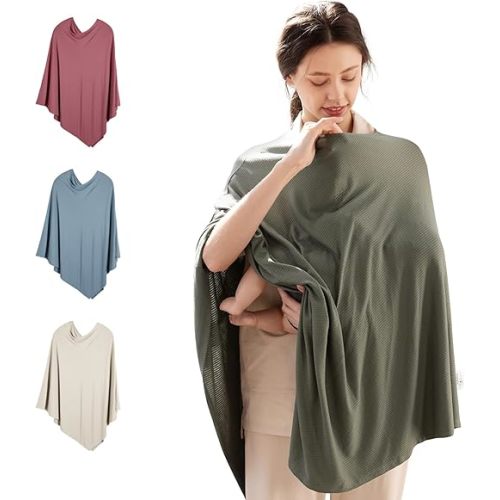 Rayon Made from Bamboo Nursing Cover for Baby Breastfeeding,360° Full Privacy Soft & Breathable Breastfeeding Covers Up for Women,Machine Washable Nursing shawl,Stretchy Carseat Cover