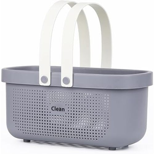 Gray Portable Shower Caddy Basket, Plastic Storage Basket with Handles Storage Bins Shower Storage Organizer for Bathroom, College Dorm, Kitchen, Bedroom, Gym