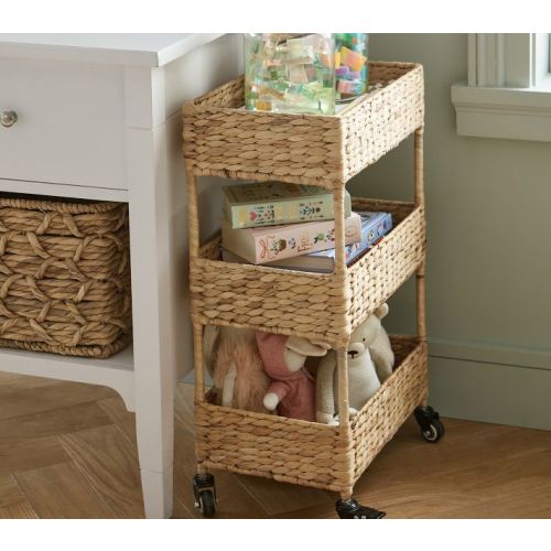 Woven Tiered Rolling Storage Cart