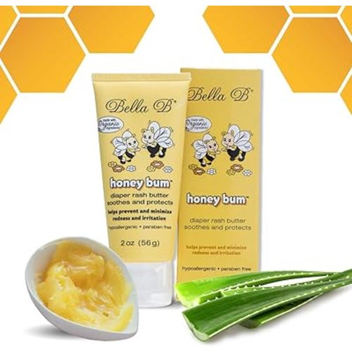 BELLA B Honey Bum Diaper Rash Butter 2 oz - Bum Bum Cream - Organic Diaper Rash Cream - Baby Rash Cream - Baby Cream Diaper Rash - Baby Diaper Rash Cream - Organic Diaper Cream - Natural Diaper Cream