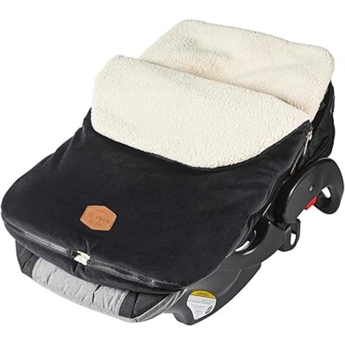 JJ Cole Bundle Me Winter Baby Car Seat Cover and Bunting Bag - Original - Sherpa Lined Weather Resistant Baby Carrier and Stroller Cover - Stroller Accessories and Winter Baby Essentials - Black
