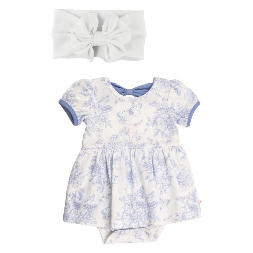 Butterfly Garden Toile Twirl Romper & Head Wrap Set, 6-12M