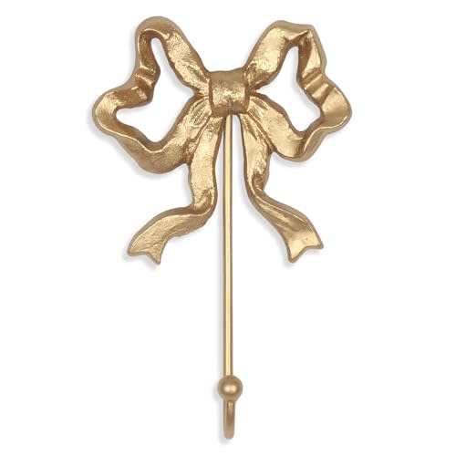 Single Bow Hook,Wall Mounted Functional Hook,Antique Gold Cast Iron Hooks for Coats,Hats,Bags, Bath Towels ,Room Decorations,Hallway,Bathroom,Kitchen,Office (Small single Bow Hooks:4.1x6.5 inches)