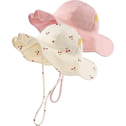 HONGTEYA Baby Sun Hat Muslin Toddler Bucket Hat for Girls Boys Infant Wide Brim Sun Protection UPF 50+