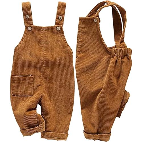 Mornyray Toddler Boy Girl Soft Corduroy Suspender Pants Kids Overalls Loose Retro - 12-18 Months - Khaki