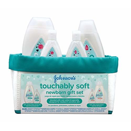 Johnson's Baby Touchably Soft Newborn Baby Gift Set For New Parents, Baby Bath & Skincare Essentials for Sensitive Skin, 5 items (381371177509)