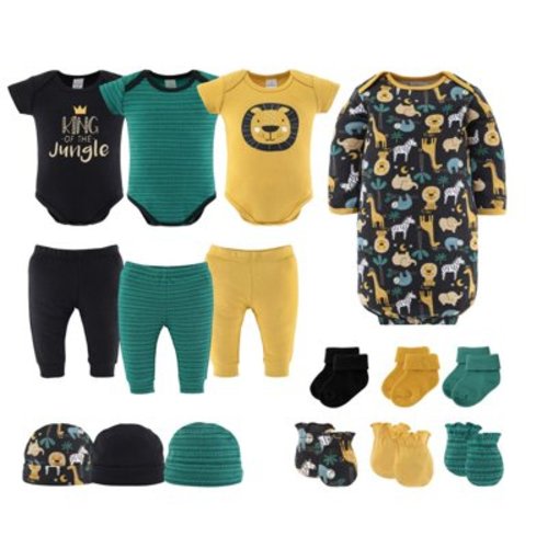 The Peanutshell Layette Gift Set for Baby Boys, King of the Jungle, 16 Essential Pieces, 6-9 Months