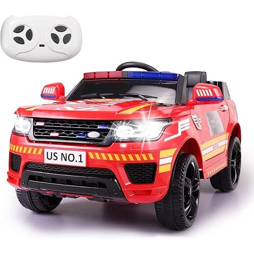 Fire Truck Ride on Toys TOBBI 12V Fire Engine Giant Firetrucks Firefighter Fireman Ride On Car with Remote Control, Siren-Call, Walkie-Talkies, Bluetooth for Toddlers, Red
