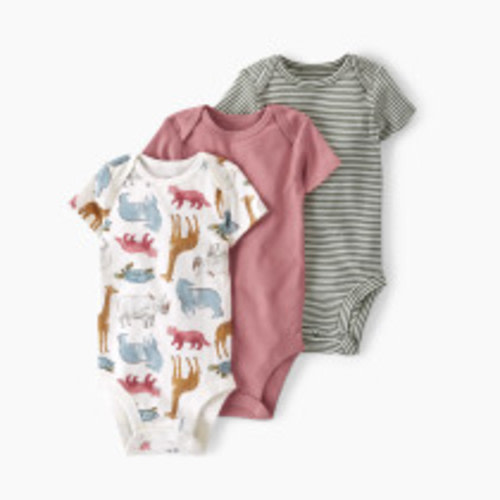 Carter's Little Planet Cotton Rib Bodysuits (3 Pack) - Animals/Stripes, 3M