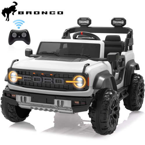 24V 2 Seater Ride on Cars for Big Kids, Licensed Ford Bronco Raptor Powered Ride on Toy Truck with Remote Control, Spring Suspension, Bluetooth, LED Light, Electric Car for Kids 3-8 Boys Girls, White