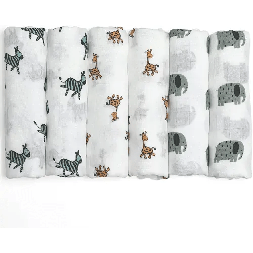GLLQUEN BABY Receiving Blanket Boy Cotton Muslin Swaddle Blankets Girl Newborn Squares Breathable & Soft Thin Baby Blankets Cloths Double Absorbent Infant Swaddling Wrap - 6 Pack (Giraffe)