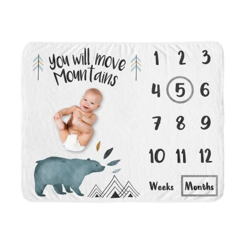 Sweet Jojo Designs Boy Baby Milestone Blanket Bear Mountain Blue And Black