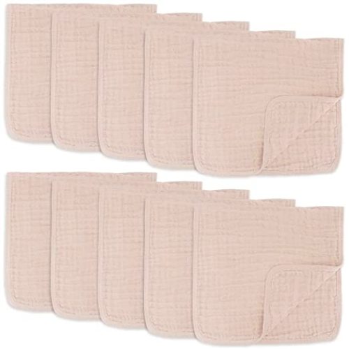 Comfy Cubs Muslin Burp Cloths Large 100% Cotton Hand Washcloths for Babies, Baby Essentials 6 Layers Extra Absorbent and Soft Boys & Girls Baby Rags for Newborn Registry (Blush 10-Pack, 20" X10") - 10-Pack 20"X10"