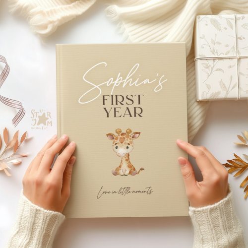 Baby&#39;s First Year - Beige. Personalized Baby Memory Book. Gift for parents, Journal for newborn, record book, Named baby book, baby shower