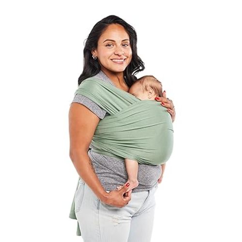 Baby Tula Stretchy Tencel™ Baby Wrap Carrier – Soft Newborn & Infant Wrap Sling, Ergonomic Hands-Free Baby Carrier, Breathable & Adjustable, Eco-Friendly for 8–25 lbs - Sage