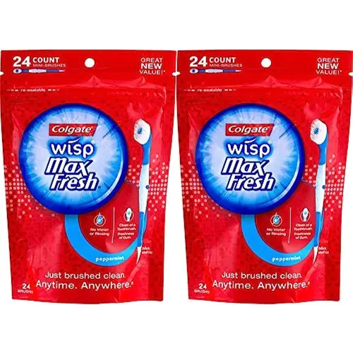 Colgate Max Fresh Wisp Disposable Mini Toothbrush, Peppermint - 24 Count, 2-Pack
