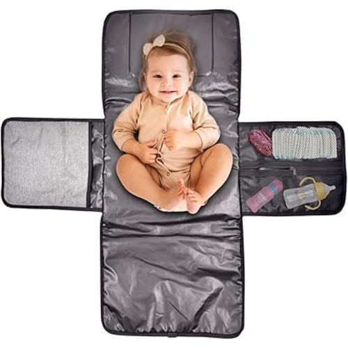 Portable Diaper Changing Pad – Waterproof, Foldable & Detachable Baby pad with Wipes Pockets – Lightweight Travel Mat for Newborns & Toddlers (Grey)