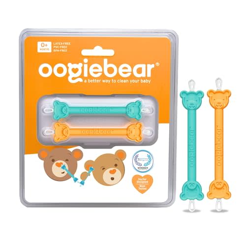 oogiebear: Baby Nose Cleaner & Ear Wax Removal Tool - Safe Booger & Earwax Removal for Newborns, Infants, Toddlers - Dual-Ended - Essential Baby Stuff, Diaper Bag Must-Have, Orange & Seafoam with case
