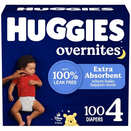 Huggies Size 4 Overnites Baby Diapers: Overnight Diapers, Size 4 (22-37 lbs), 100 Ct, Packaging May Vary