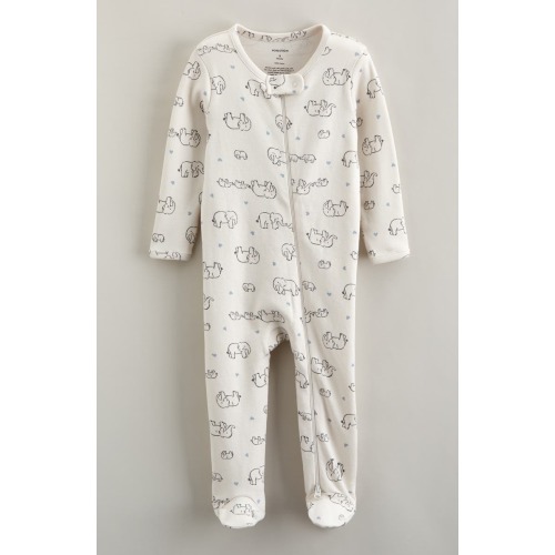 Print Zip Cotton Footie, 3M