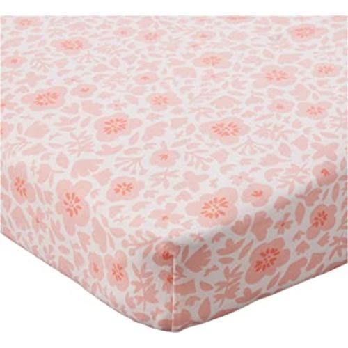 HonestBaby Fitted Crib Sheets Fits Standard Mattress Bassinet, Mini Prints 100% Organic Cotton Baby Boys, Girls, Unisex, Peach Skin Papercut Floral, One Size