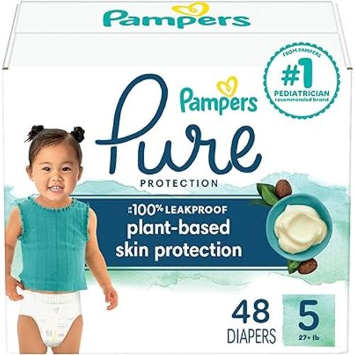 Pampers Pure Protection Diapers - Size 5, 48 Count, Hypoallergenic Premium Disposable Baby Diapers