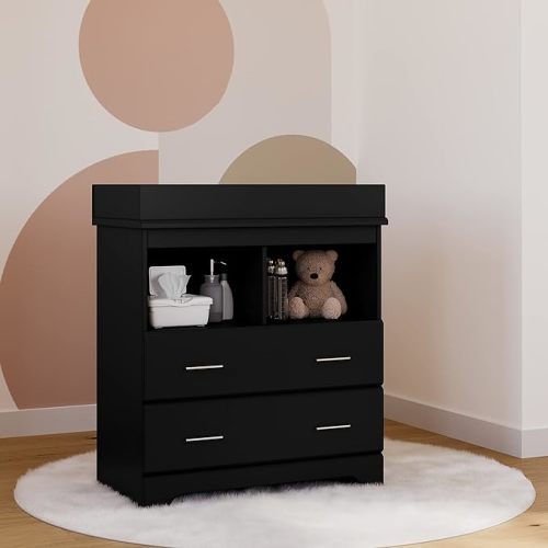 Storkcraft Brookside 2 Drawer Changing Table Dresser (Black) – Nursery Dresser Organizer with Changing Table Topper, Chest of Drawers for Bedroom with 2 Drawers, Universal Design - 2 Drawer Chest