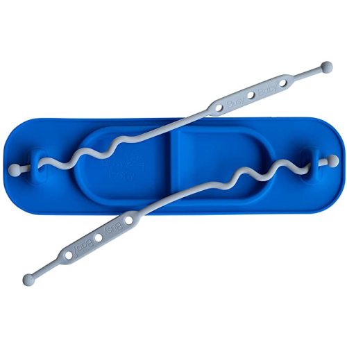 BUSY BABY MAT | Silicone Mini Suction Placemat for Babies & Toddlers with Adjustable Tethers to Attach Toys | Keep Toys Off The Floor, Dishwasher Safe, BPA Free | Includes Travel Sleeve (Blue)